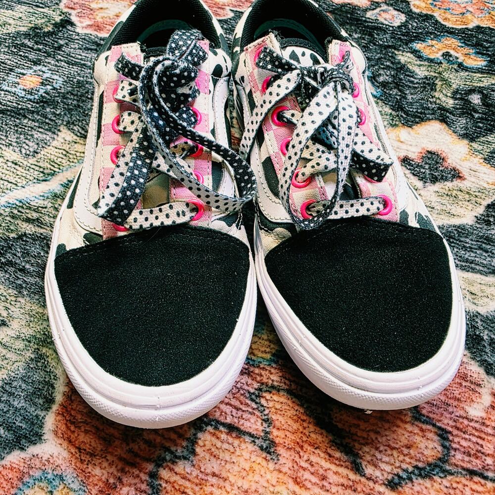 Vans Old Skool ComfyCush Customs Cow Print Pink Checkerboard Sneakers Size 7 - Picture 7 of 13